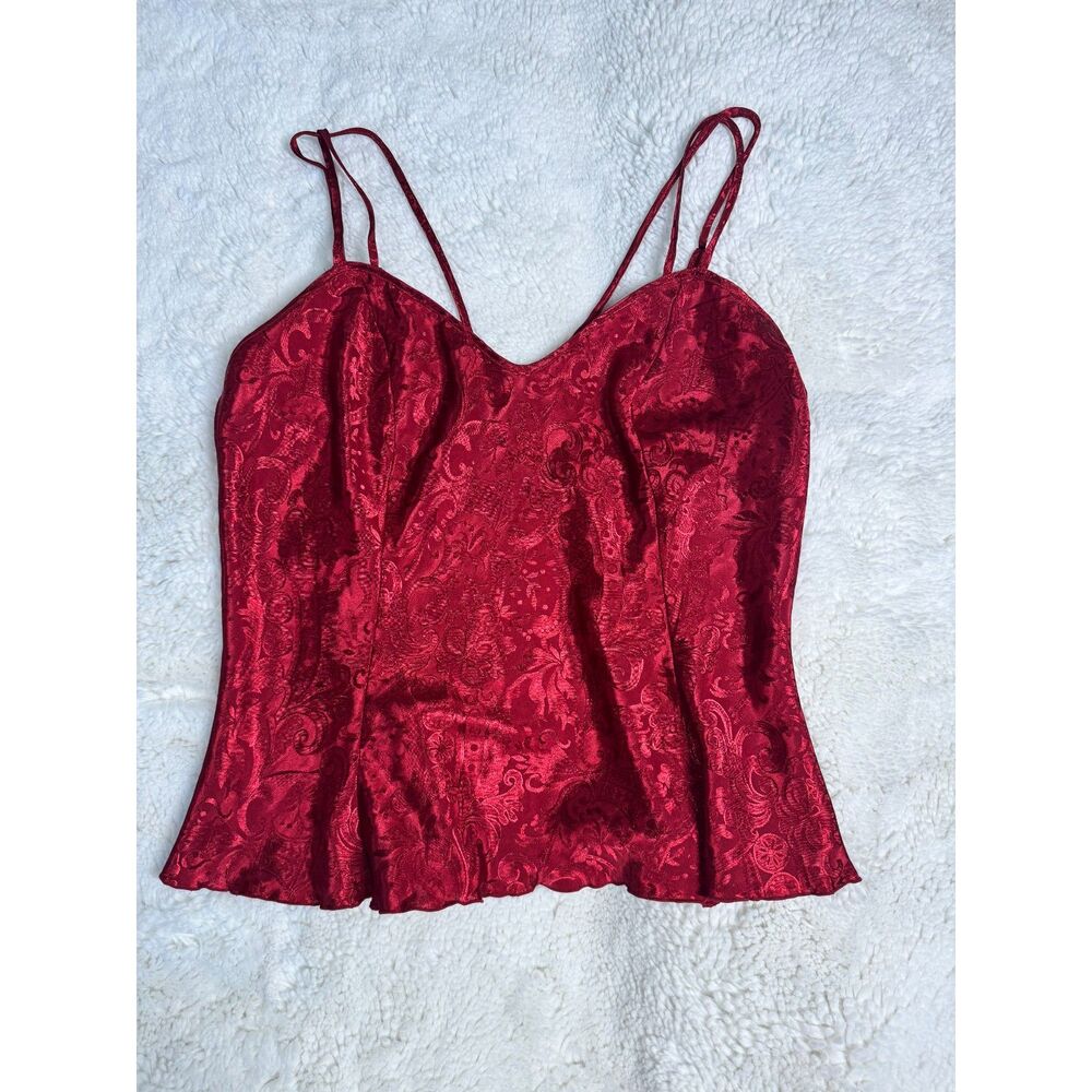 Vintage Victoria's Secret Burgundy Red Jacquard Cami Corset Top L Y2K